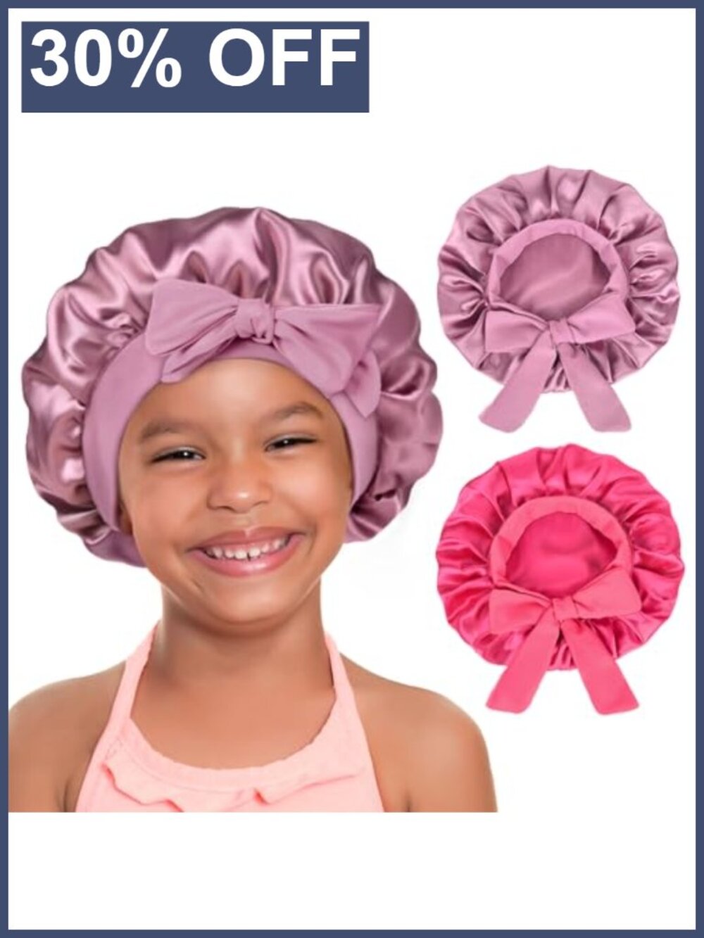 2 Pc Soft Satin Bonnet Set Kids Toddler Sleep Cap Hair Protection